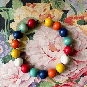 Vintage 1970’s Colorful Rainbow Statement Necklace / Wooden Bead Rainbow Choker